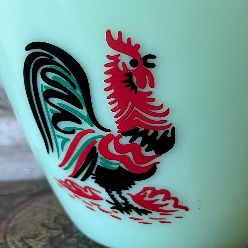 Vintage Jadeite-Style Green Glass Mixing Bowl with Rooster Decal - Picture 6 of 8